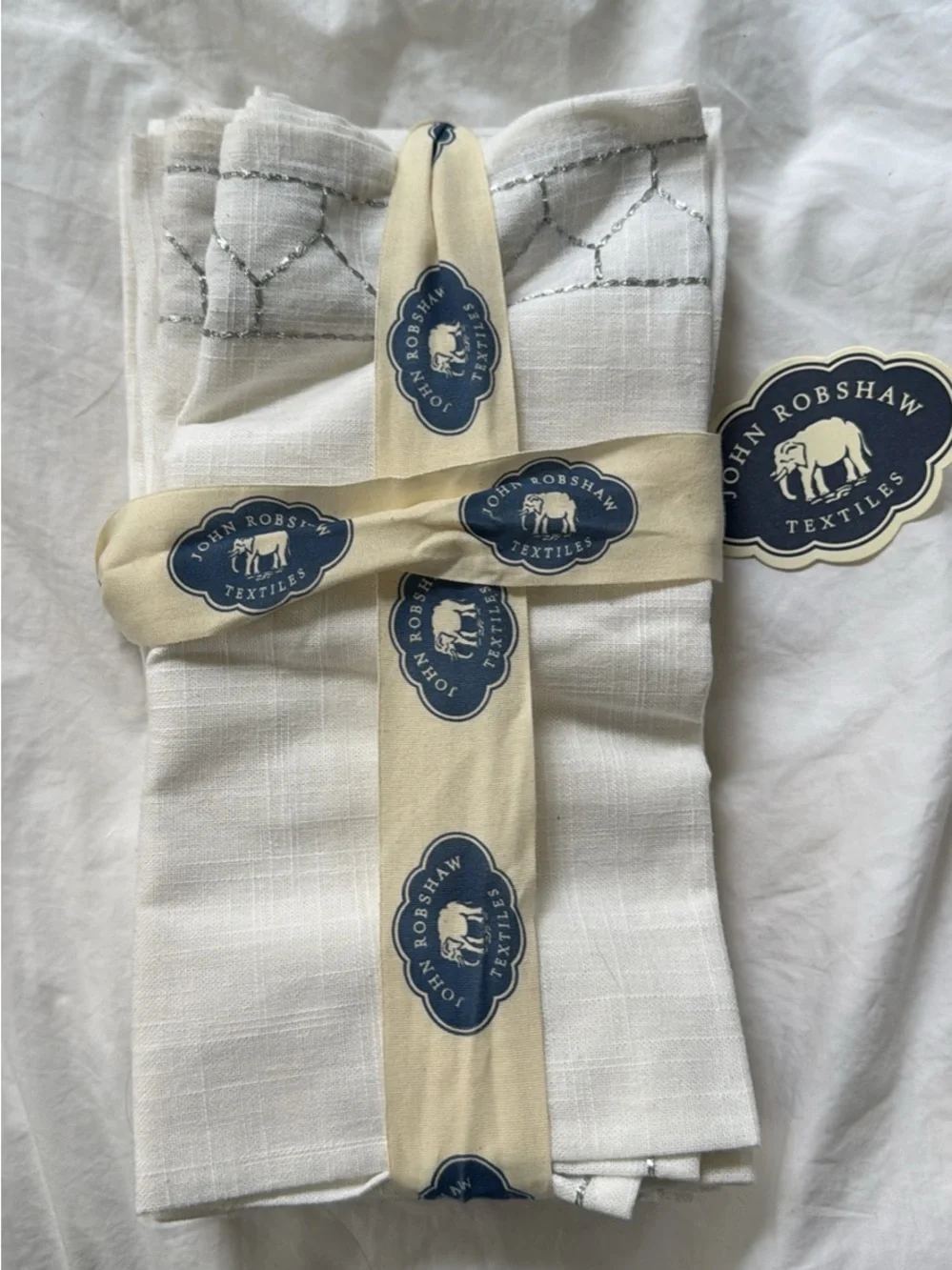 John Robshaw textiles white line silver stitch large napkins $70 retail NEW